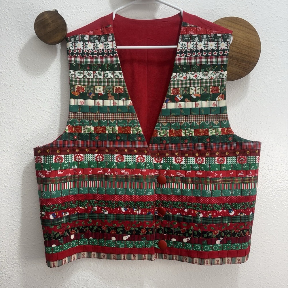Unique Vintage Handmade Lattice Patchwork Quilt Christmas Vest XL Cottagecore
